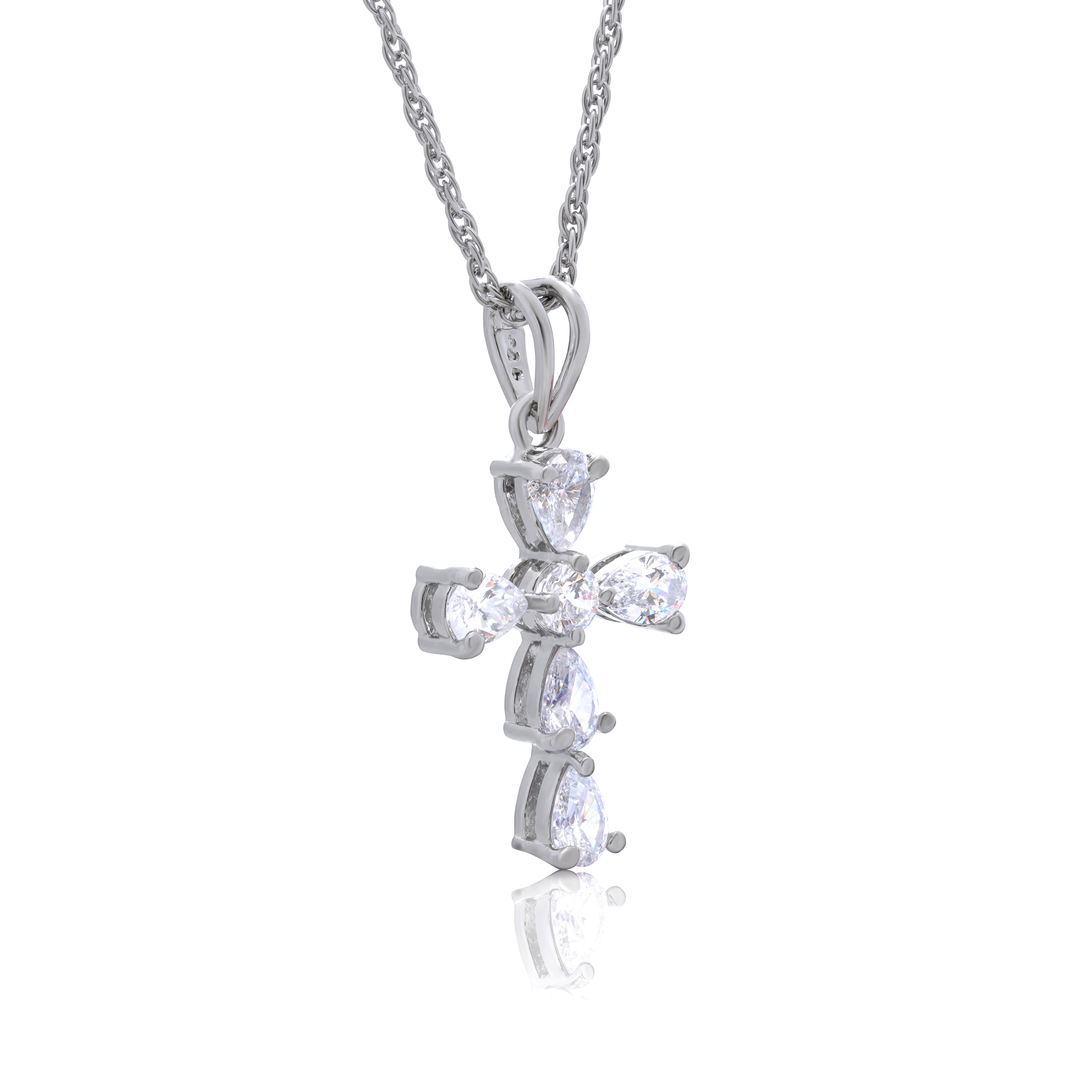 Reegalia  925 Sterling Silver Zircon Cross Chain Pendant