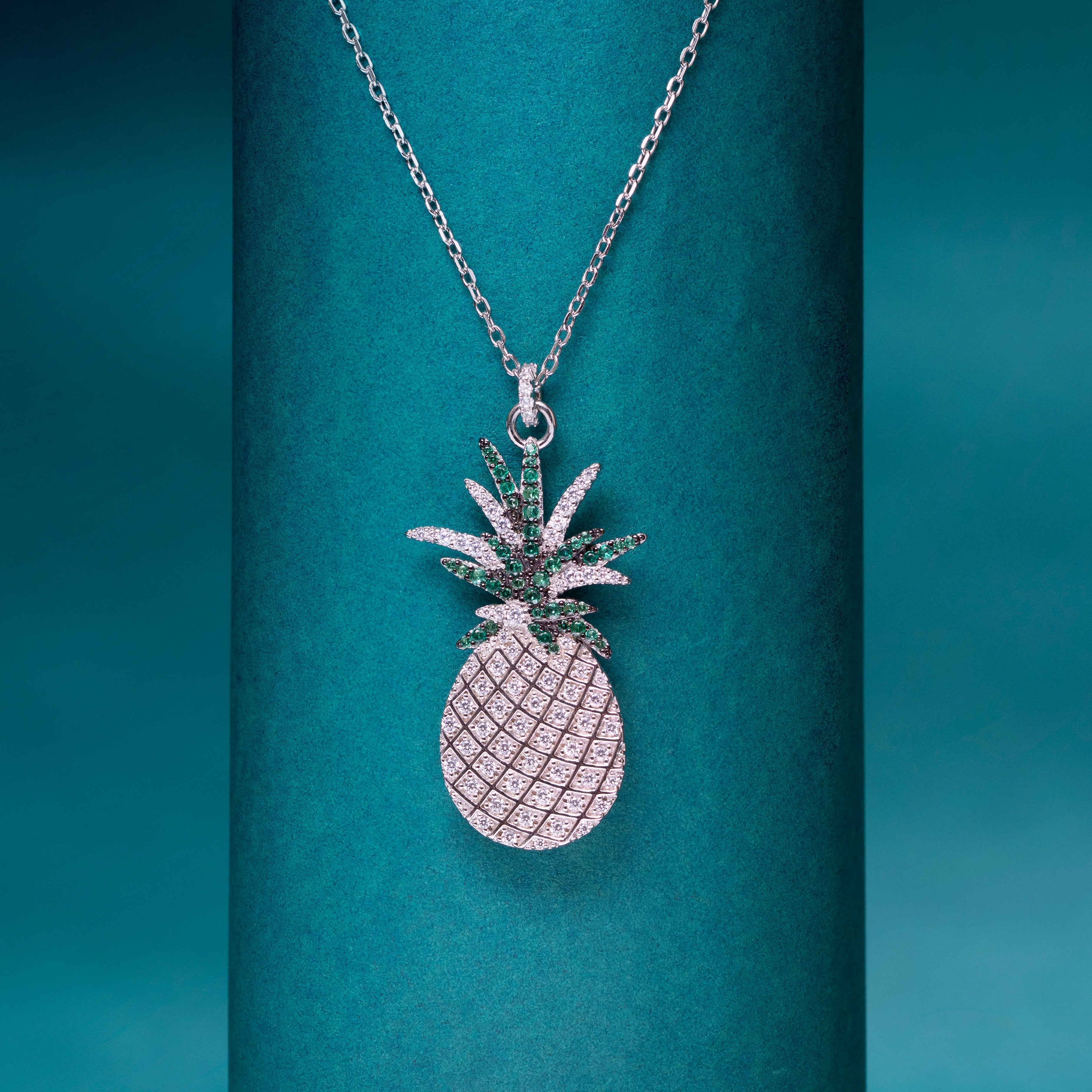 925 Sterling Rose Polish  Pineapple Pendant Necklace