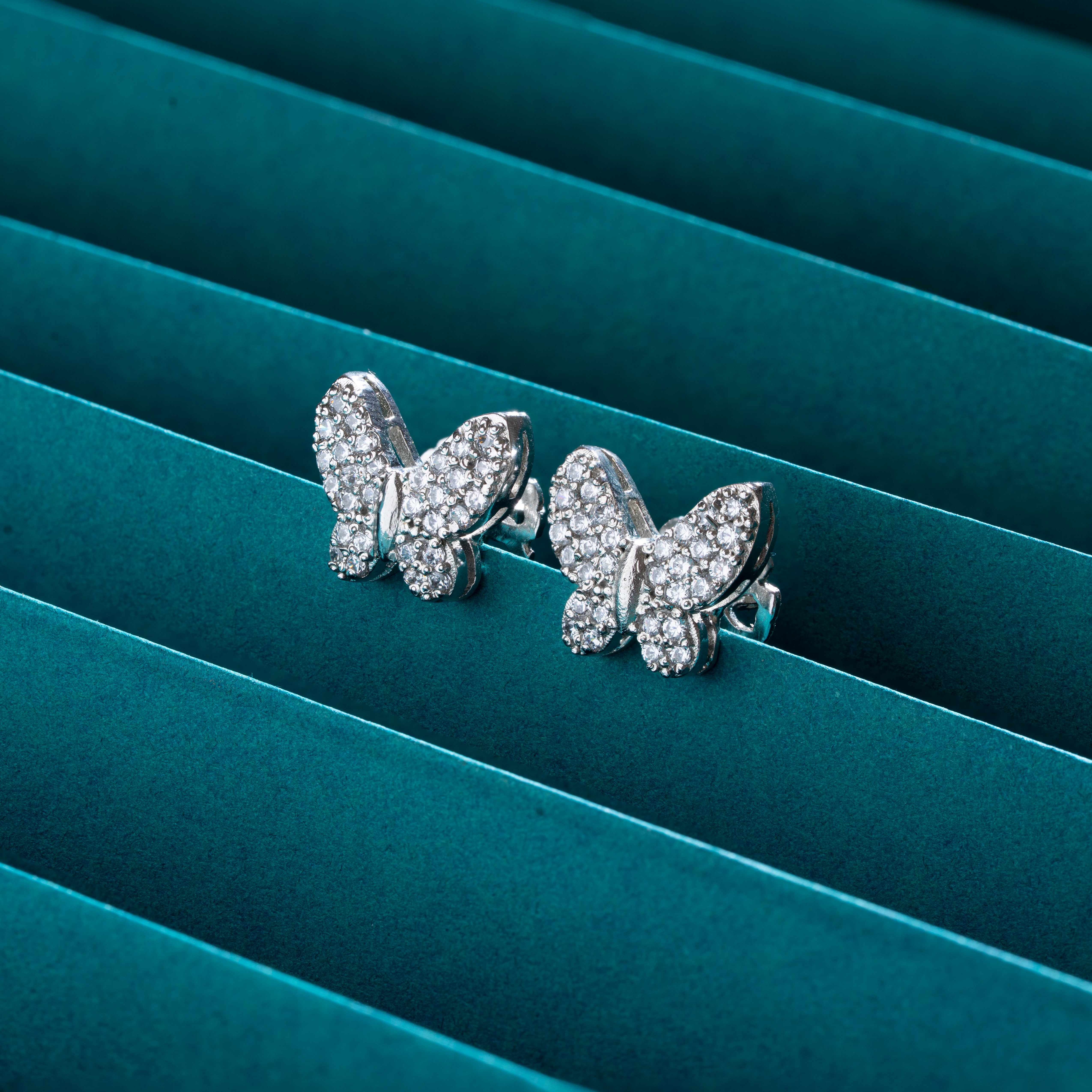 Reegalia  925 Sterling Silver Sparkling Butterfly Stud Earrings