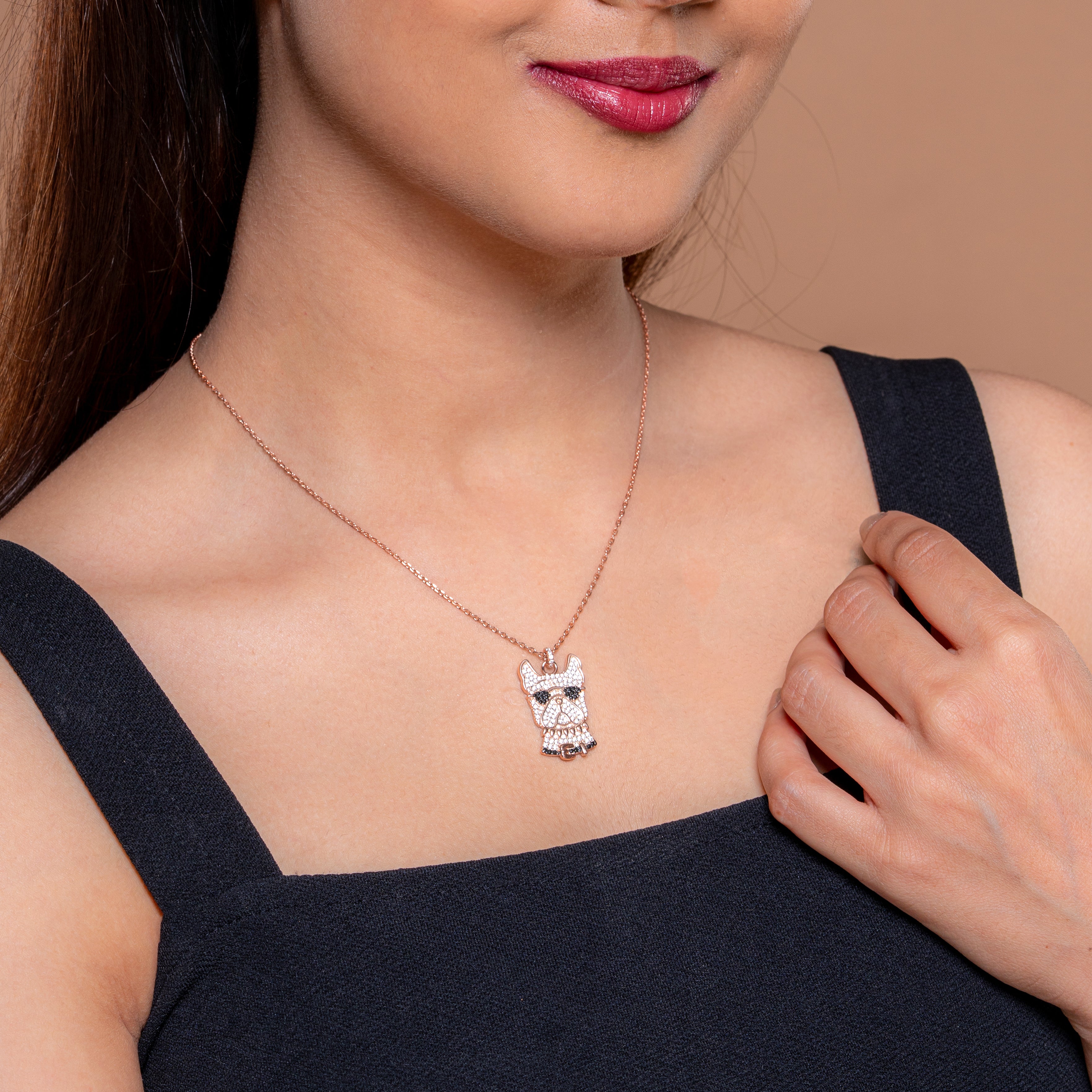 925 Sterling Silver Rose Gold Plated Owl Pendant Necklace with Cubic Zirconia