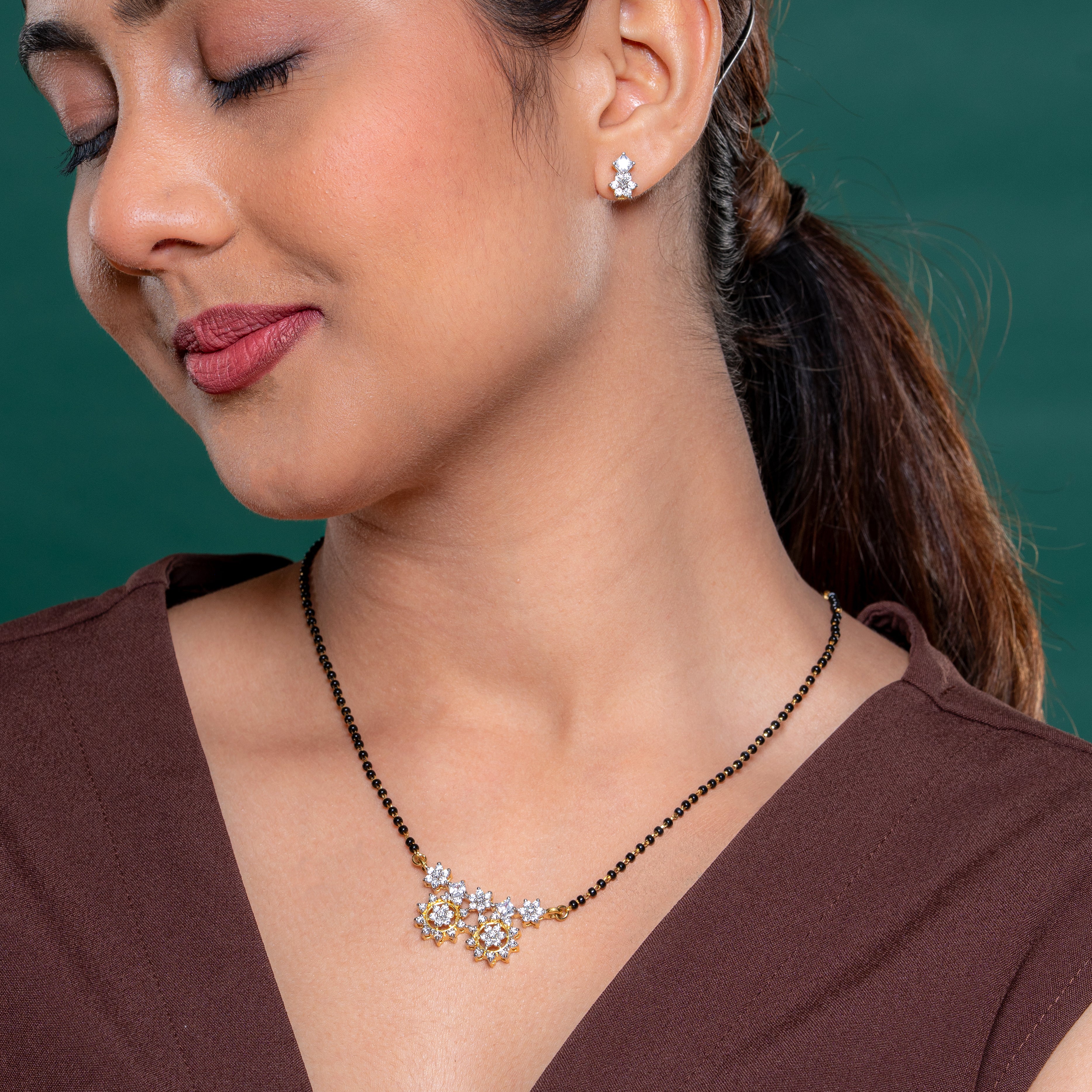 Reegalia  Gold-Plated Floral Mangalsutra Set with CZ Stones