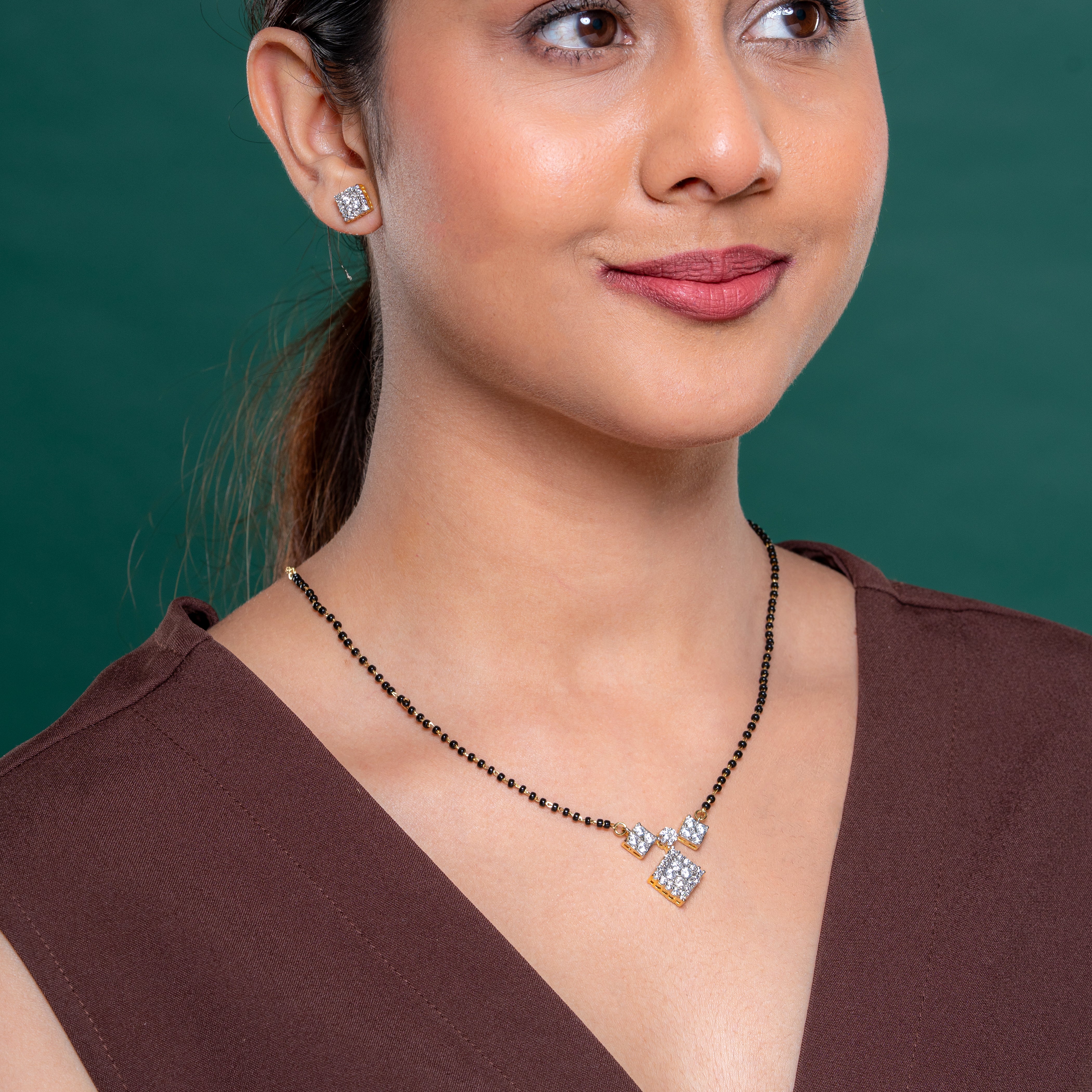 Reegalia  925 Sterling Silver Mangalsutra Earring Set