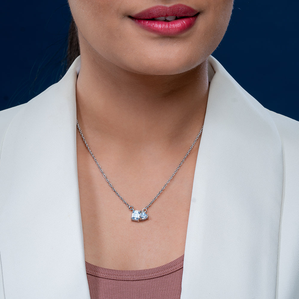 Reegalia Princess Cut Solitaire 925 Silver Necklace.