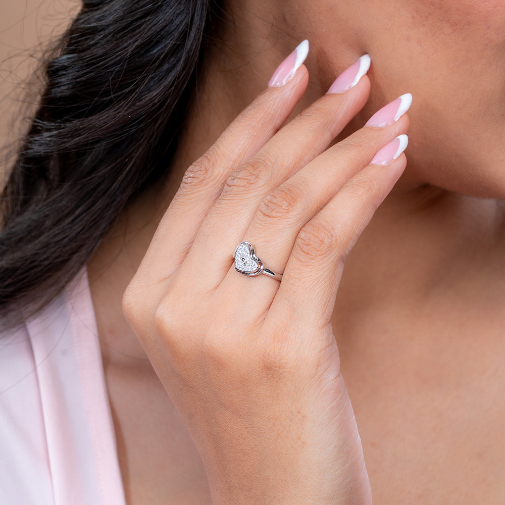 Reegalia Sparkle Heart Adjustable Ring in 925 Silver.