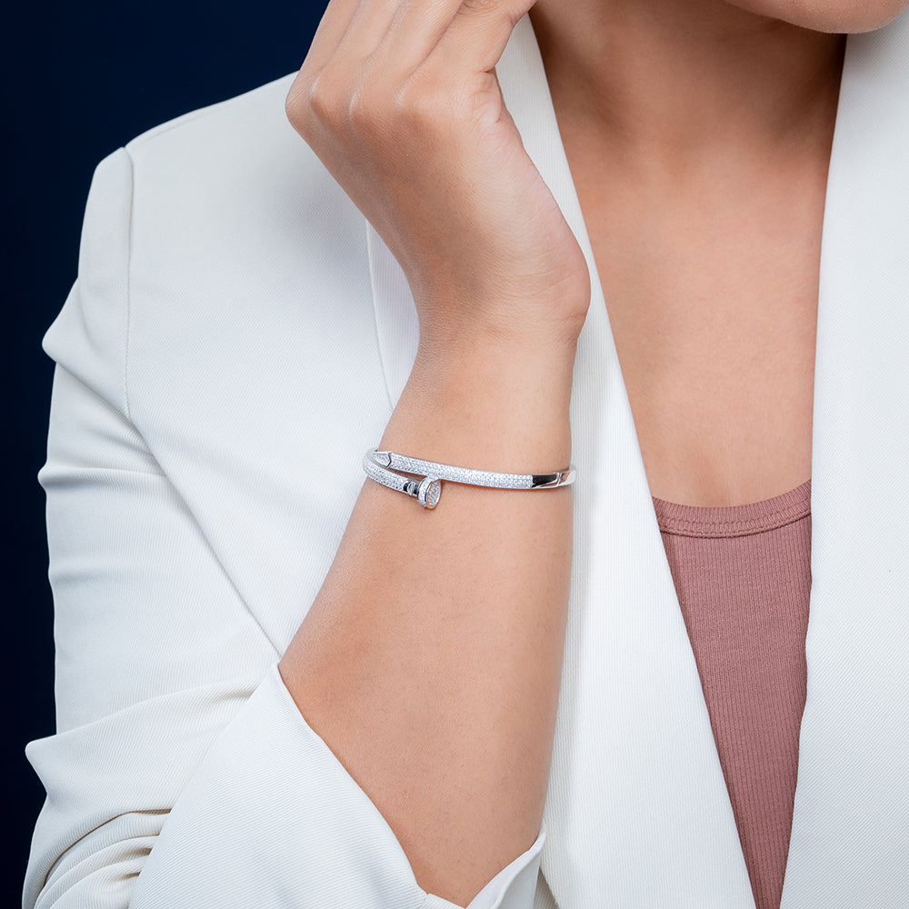 Reegalia Silver Nail-Head CZ Kada Bangle.
