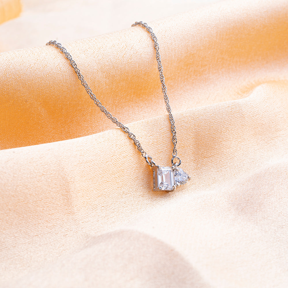Reegalia Princess Cut Solitaire 925 Silver Necklace.