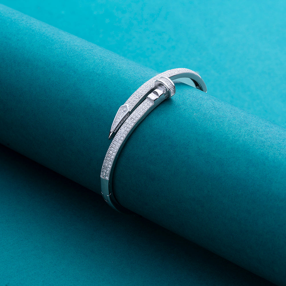 Reegalia Silver Nail-Head CZ Kada Bangle.