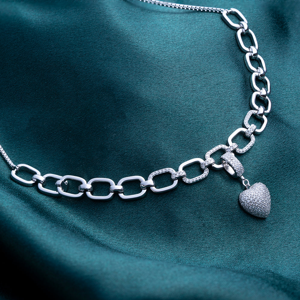 Reegalia Textured Heart Link 925 Silver Bracelet.