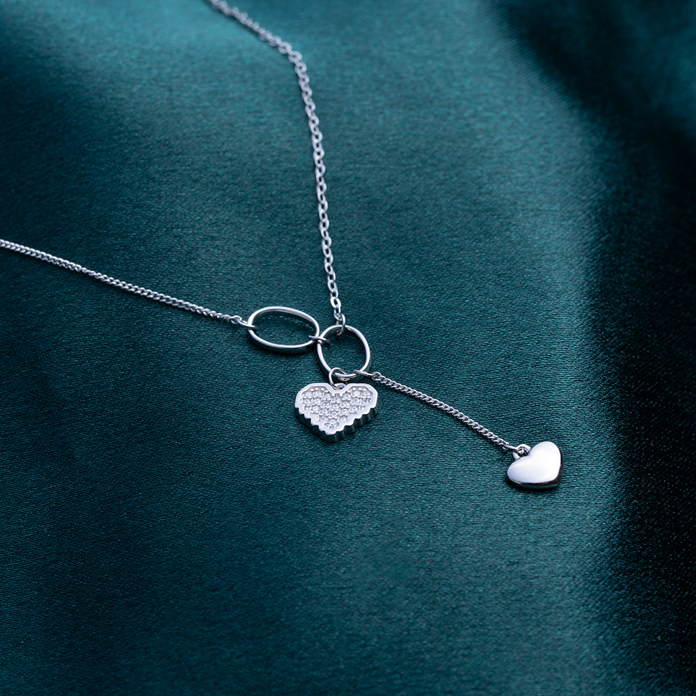 Reegalia LoveLink 925 Silver Double Heart Drop Necklace.
