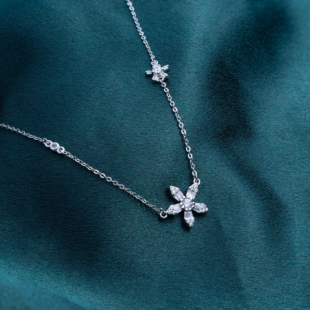 Reegalia Petal Glow 925 Silver Floral Pendant Necklace.