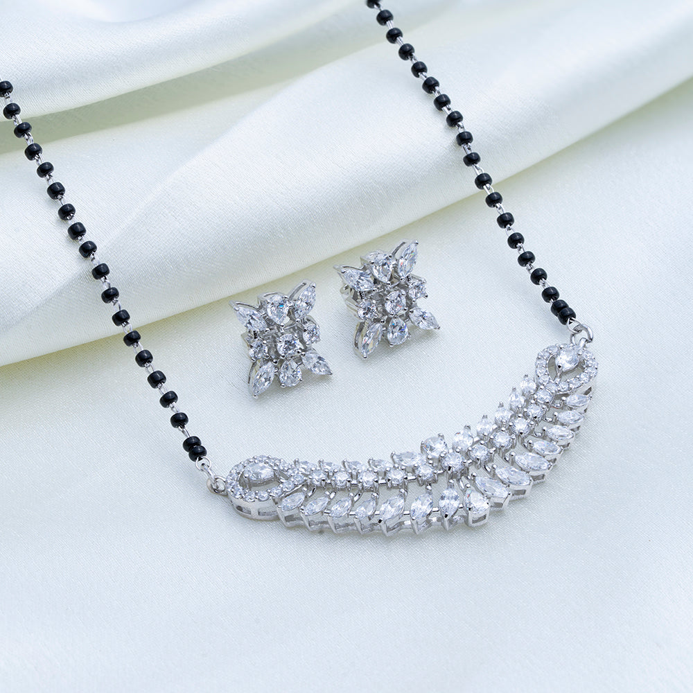 Reegalia Fern Radiance Mangalsutra & Earrings Set in 925 Silver.