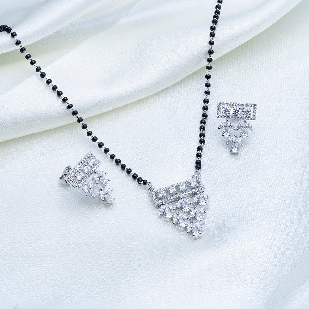Reegalia Devika CZ Mangalsutra & Earring Set in 925 Silver.