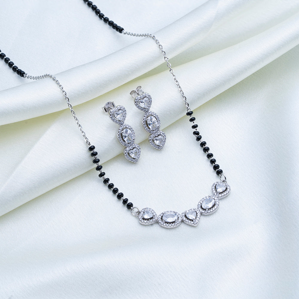 Reegalia 5-Heart CZ Silver Mangalsutra Set