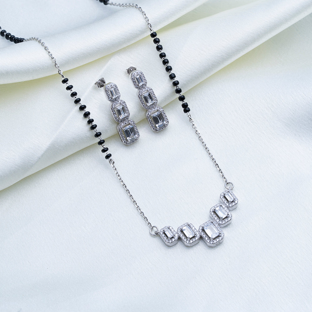 Reegalia Baguette Sparkle Silver Mangalsutra Set.