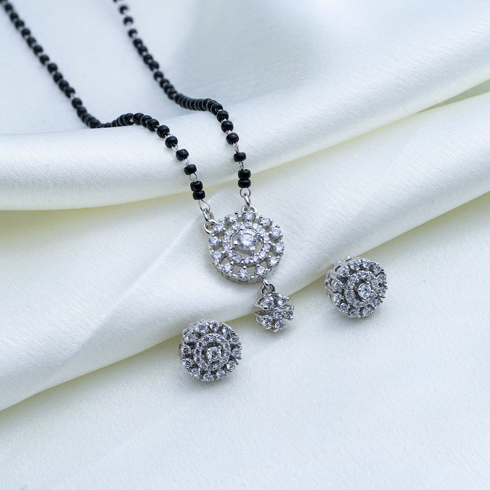 Reegalia Aahana Floral Mangalsutra & Stud Set in 925 Silver.
