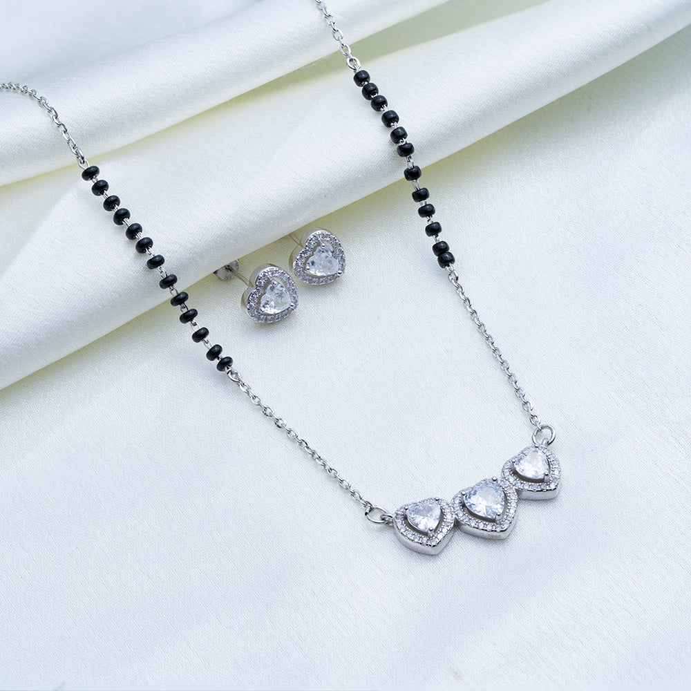 Reegalia Triple Heart CZ Silver Mangalsutra Set