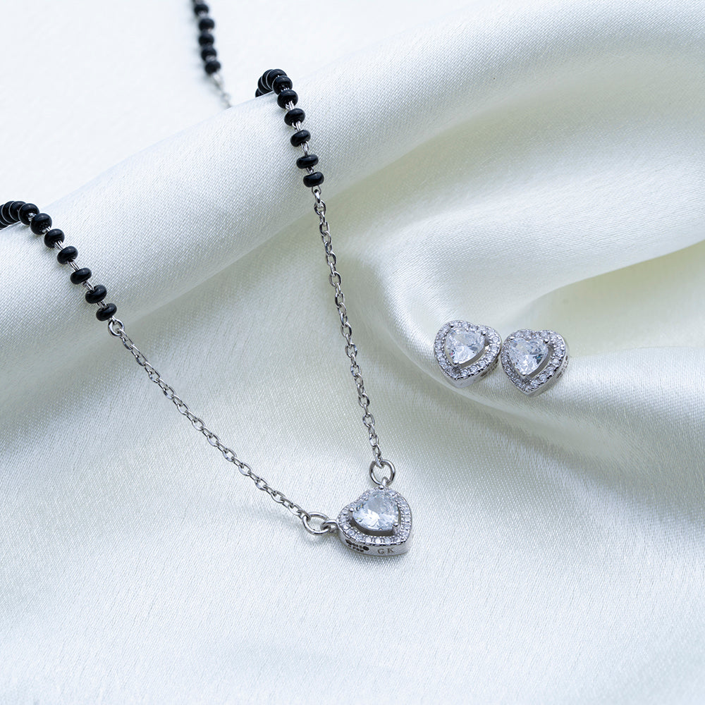 Reegalia Heart Halo Mangalsutra Bracelet & Stud Earrings Set.