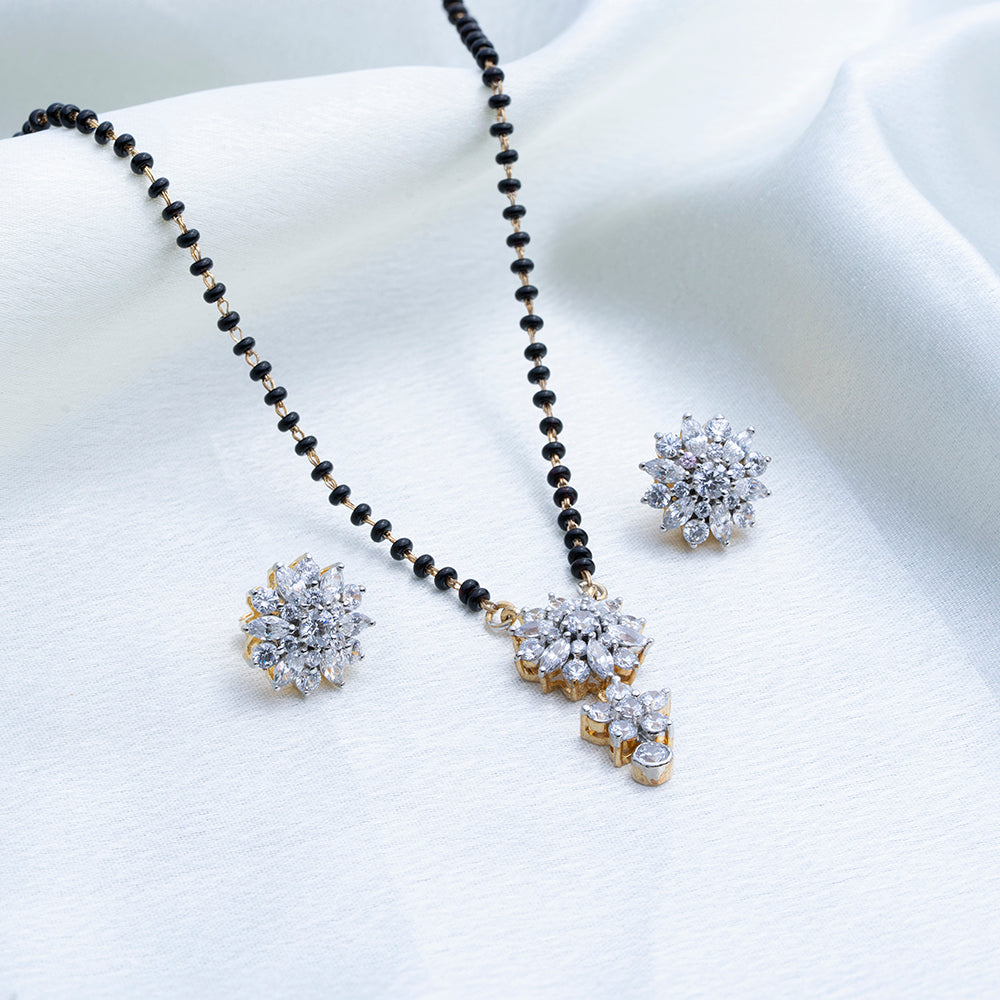 Reegalia Radiant Bloom Mangalsutra Set – 925 Silver with Gold Polish.