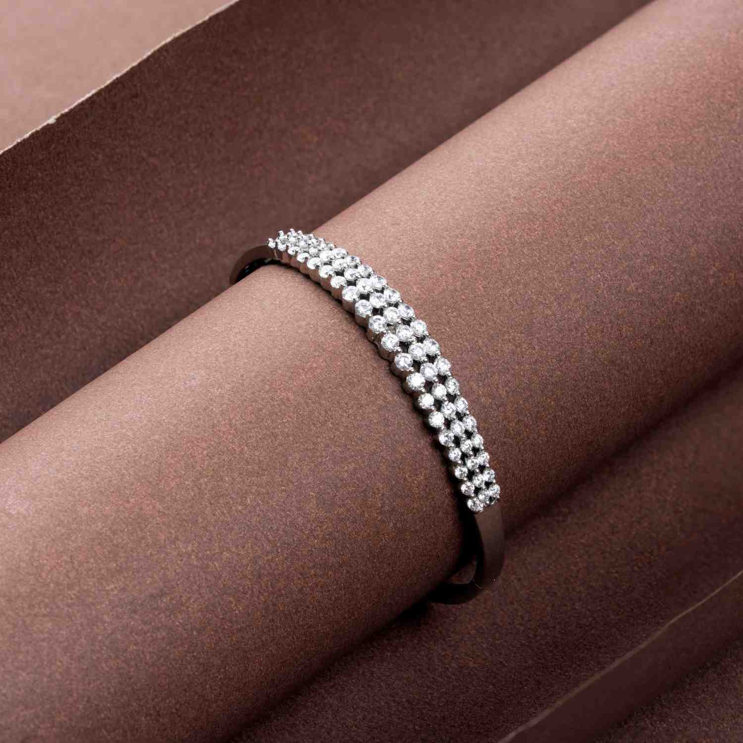 Reegalia  925 Sterling Silver Triple Row CZ Studded Bangle Kada