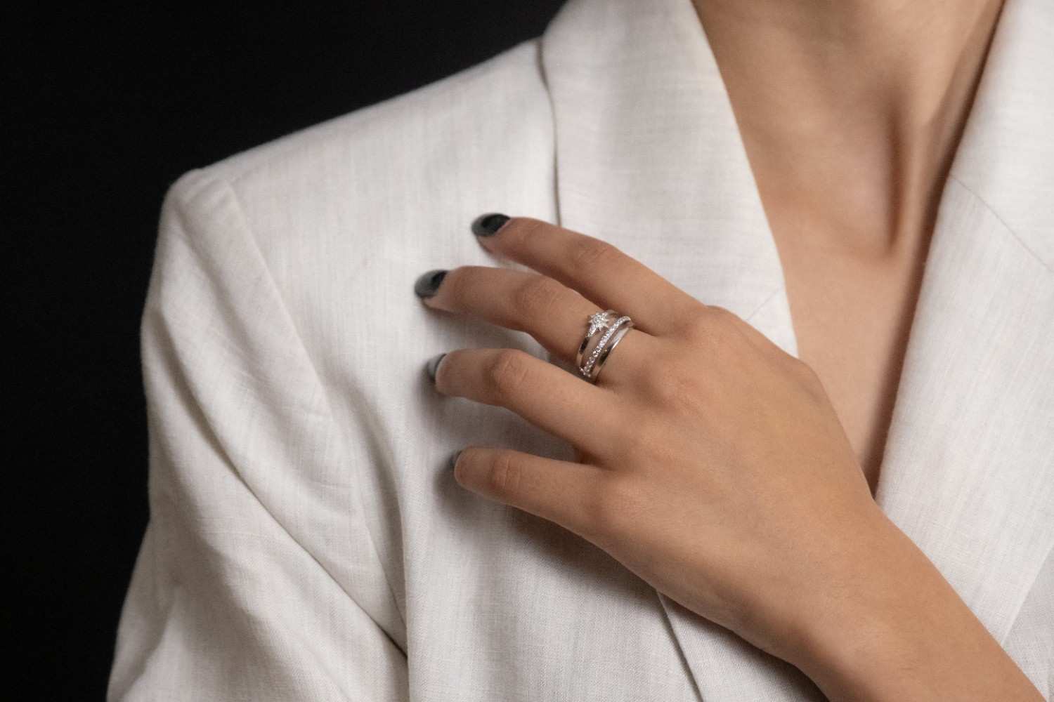 Reegalia 925 Silver Sparkling Starburst Dual-Band Ring