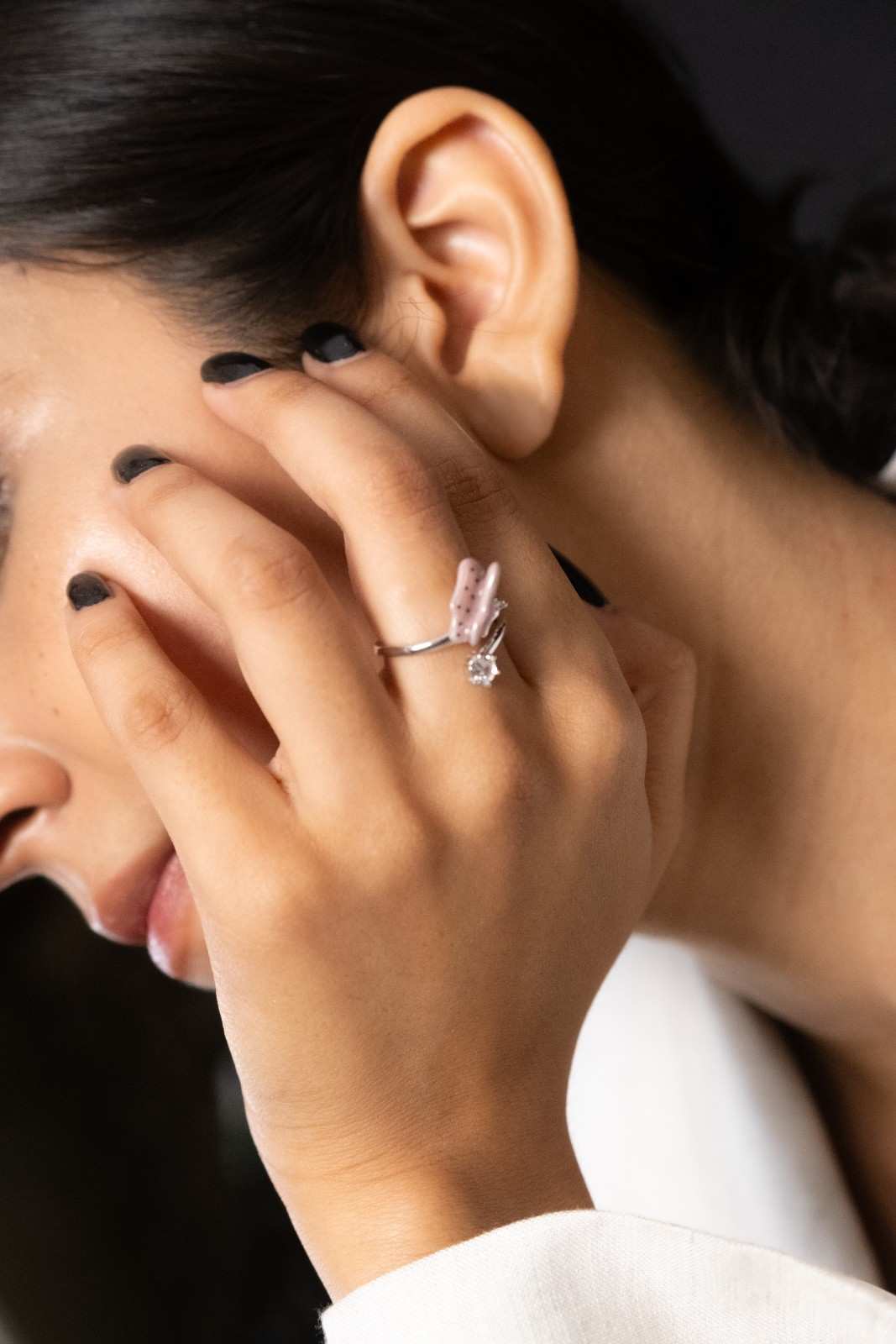 Reegalia Blush Butterfly Ring – 925 Silver with Enamel & CZ