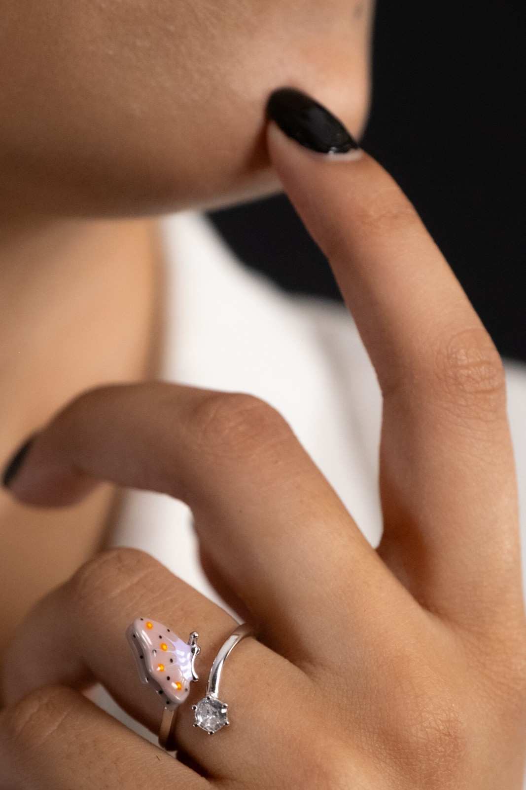 Reegalia Blush Butterfly Ring – 925 Silver with Enamel & CZ