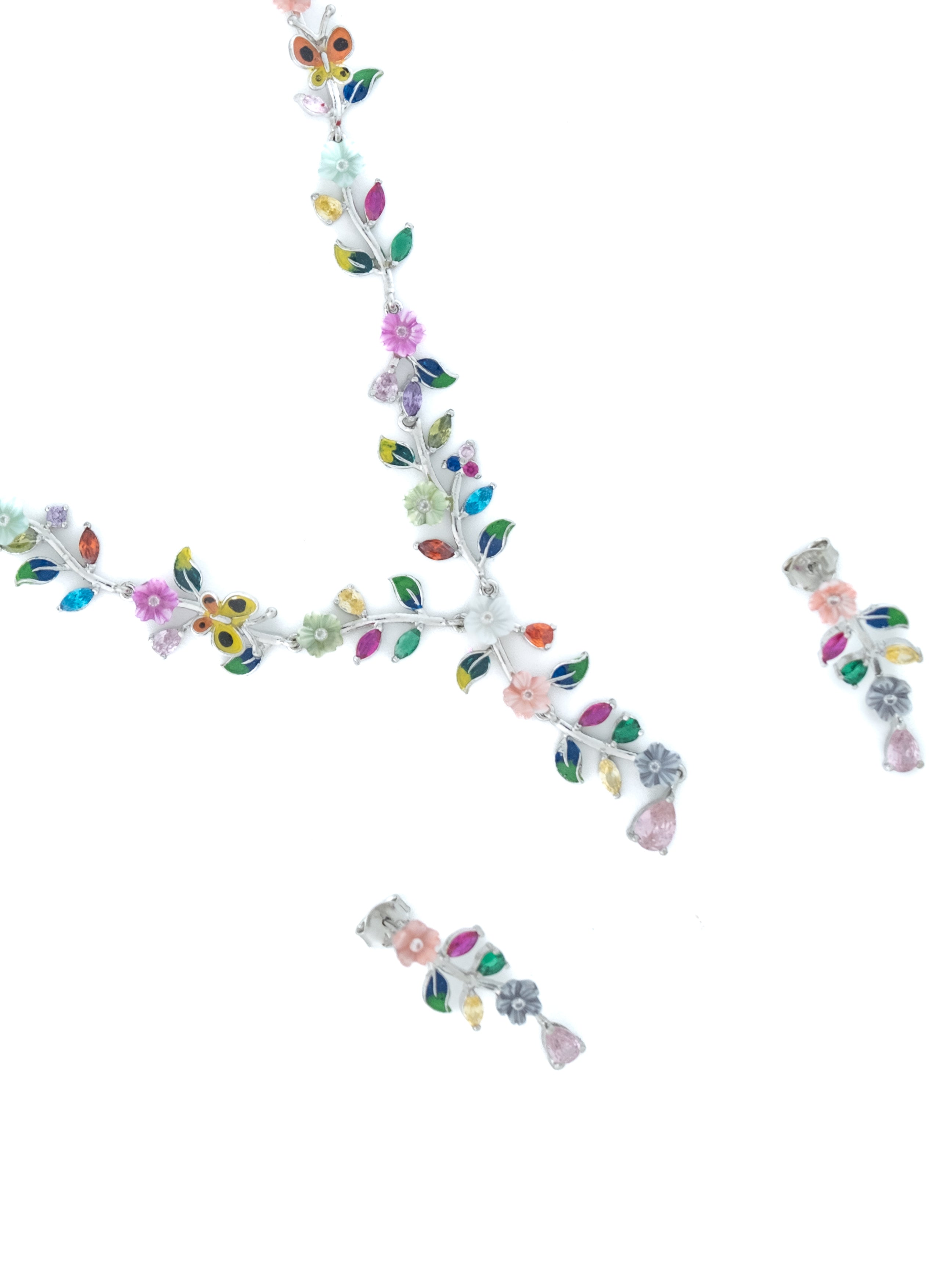 Reegalia Garden Bloom 925 Silver Necklace & Earrings Set.