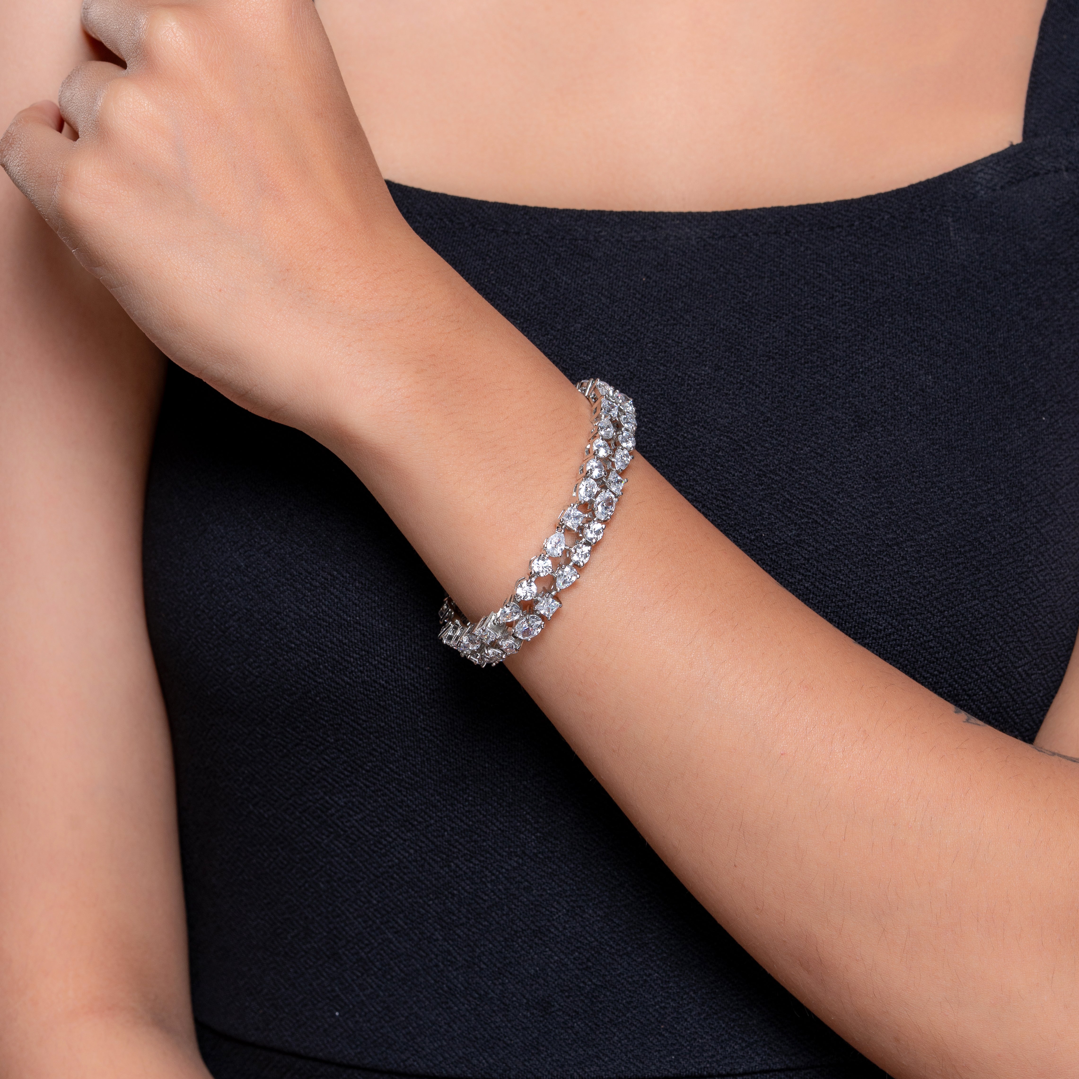 Reegalia  925 Sterling Silver Double Row CZ Tennis Bracelet