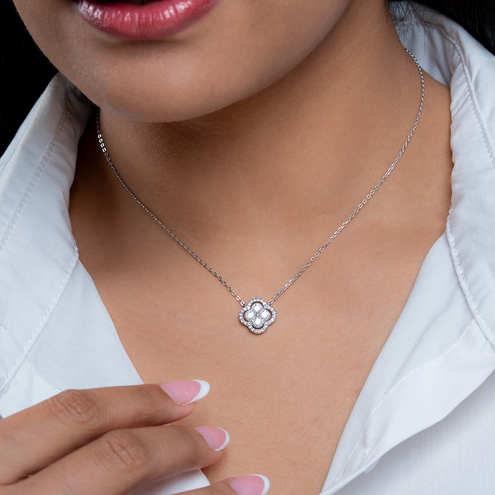 Reegalia Sterling Silver Petite Clover Bloom Necklace.