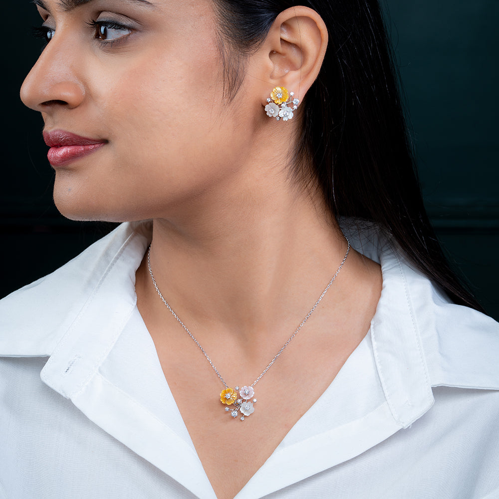 Reegalia Blooming Charm 925 Silver Floral Jewelry Set.