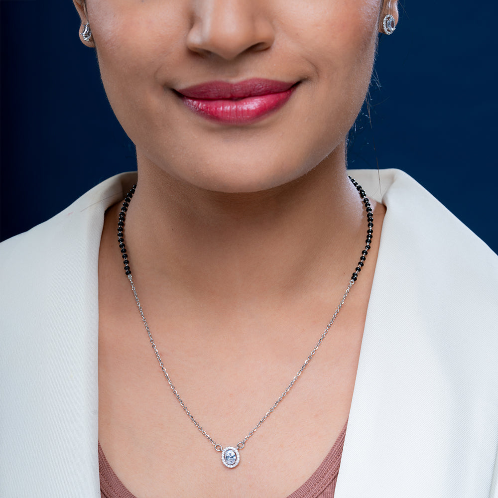 Reegalia Divine Lakshmi CZ Silver Mangalsutra Set.