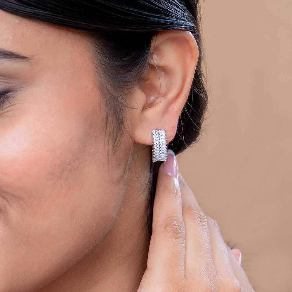Reegalia Sterling Silver Baguette Sparkle Hoop Earrings.