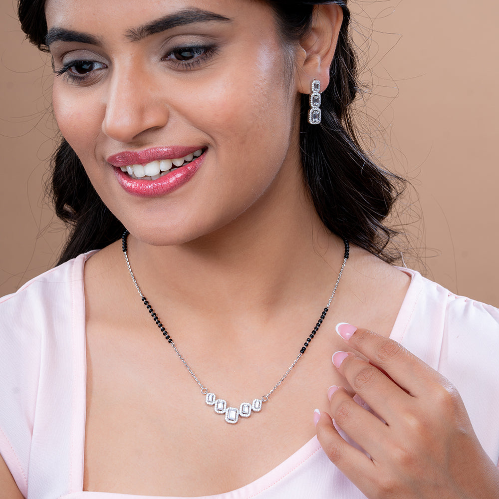Reegalia Baguette Sparkle Silver Mangalsutra Set.