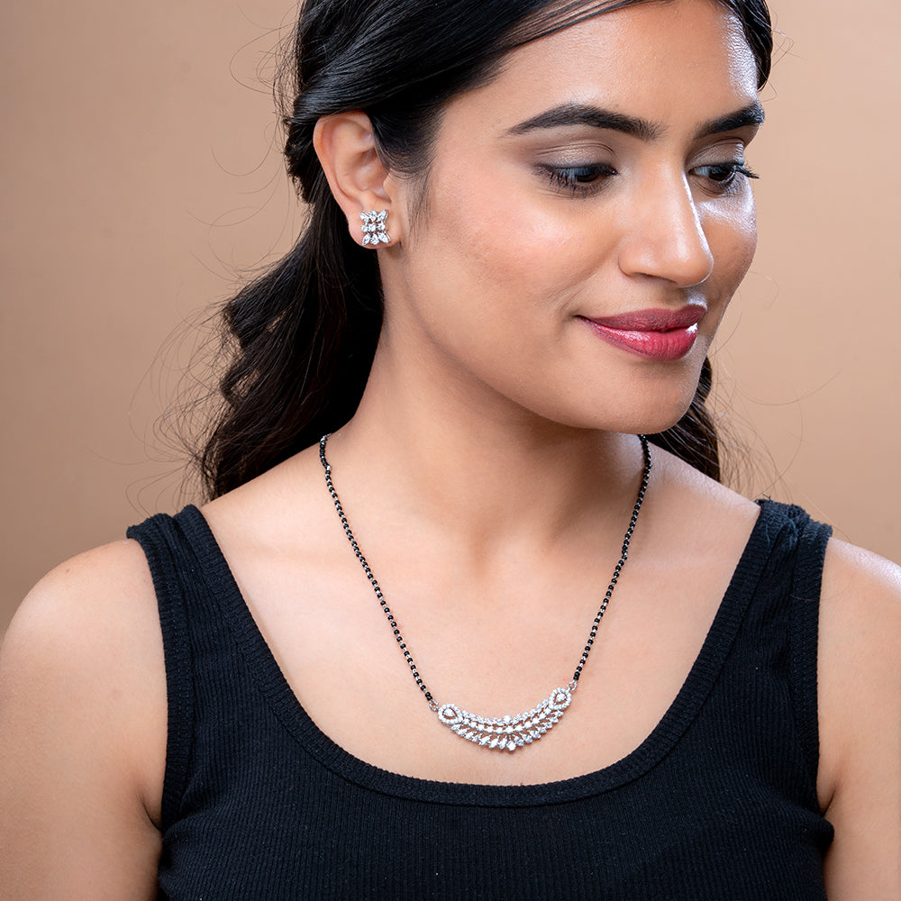 Reegalia Fern Radiance Mangalsutra & Earrings Set in 925 Silver.