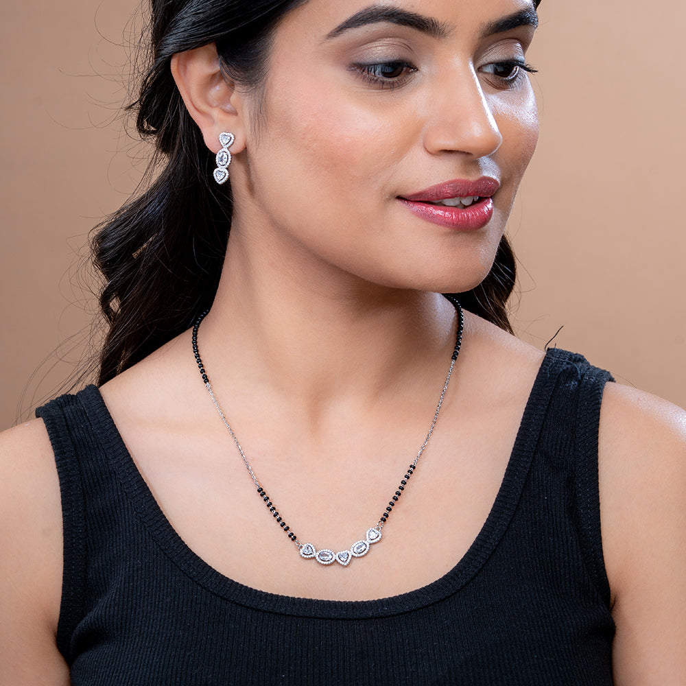 Reegalia 5-Heart CZ Silver Mangalsutra Set