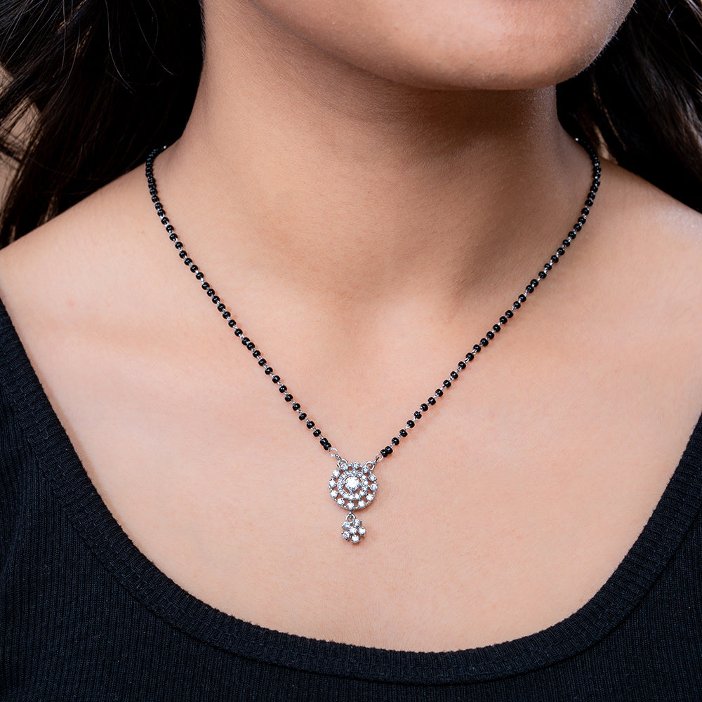 Reegalia Aahana Floral Mangalsutra & Stud Set in 925 Silver.