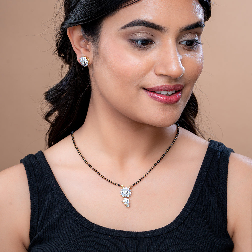 Reegalia Radiant Bloom Mangalsutra Set – 925 Silver with Gold Polish.