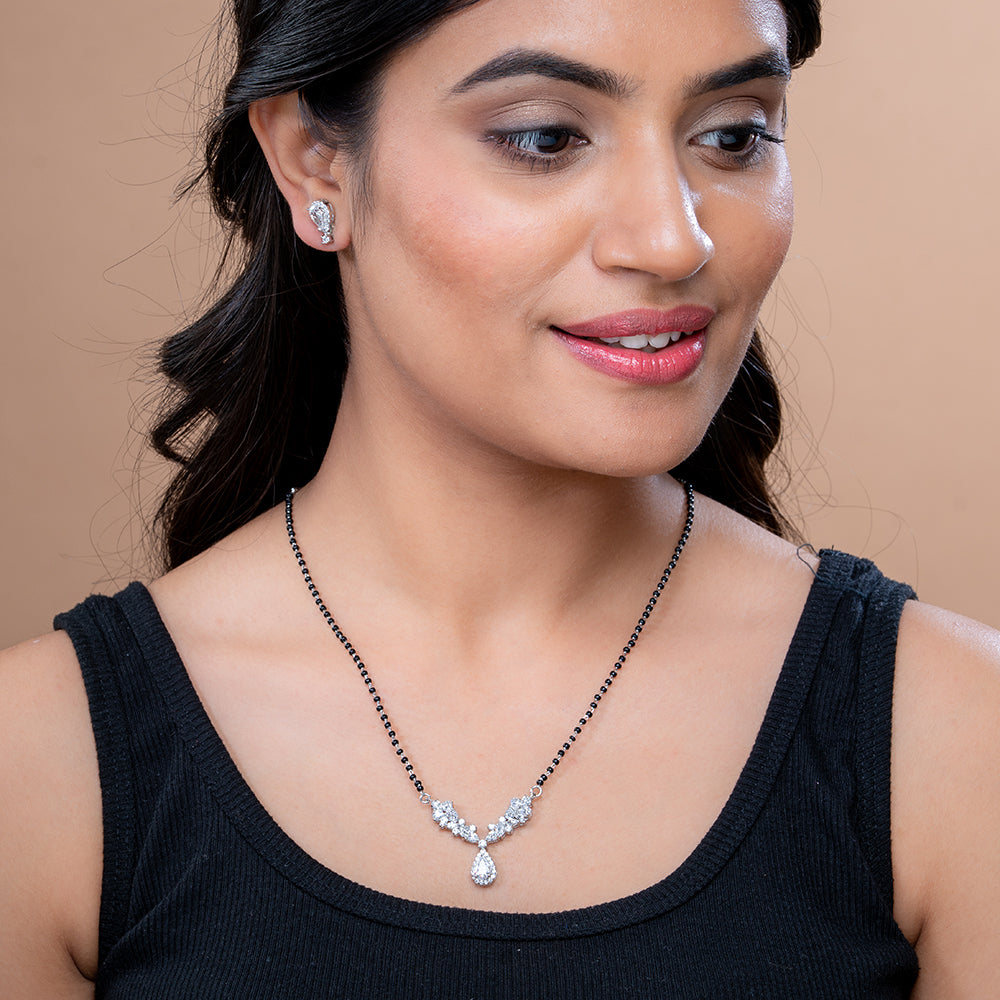 Reegalia Apsara Drop Mangalsutra & Ring Set in 925 Silver.