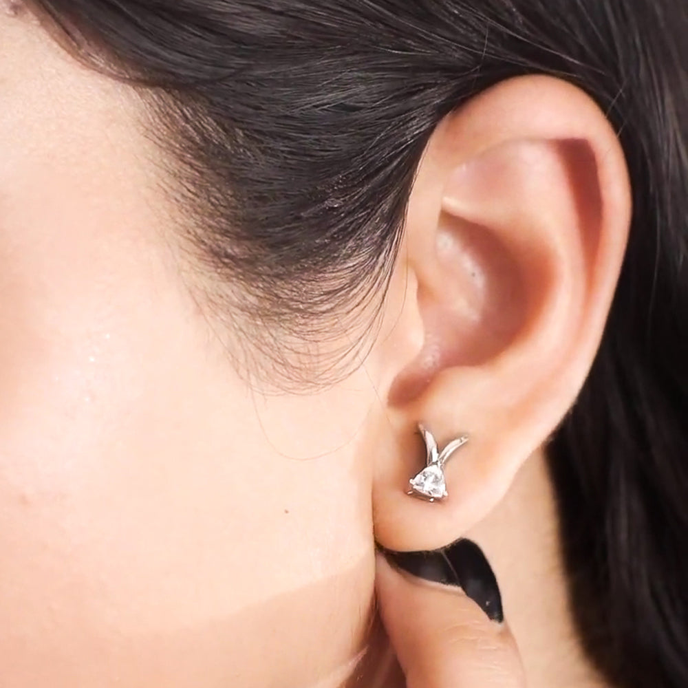 Reegalia Sterling Silver Solitaire Leaf Stud Earrings.